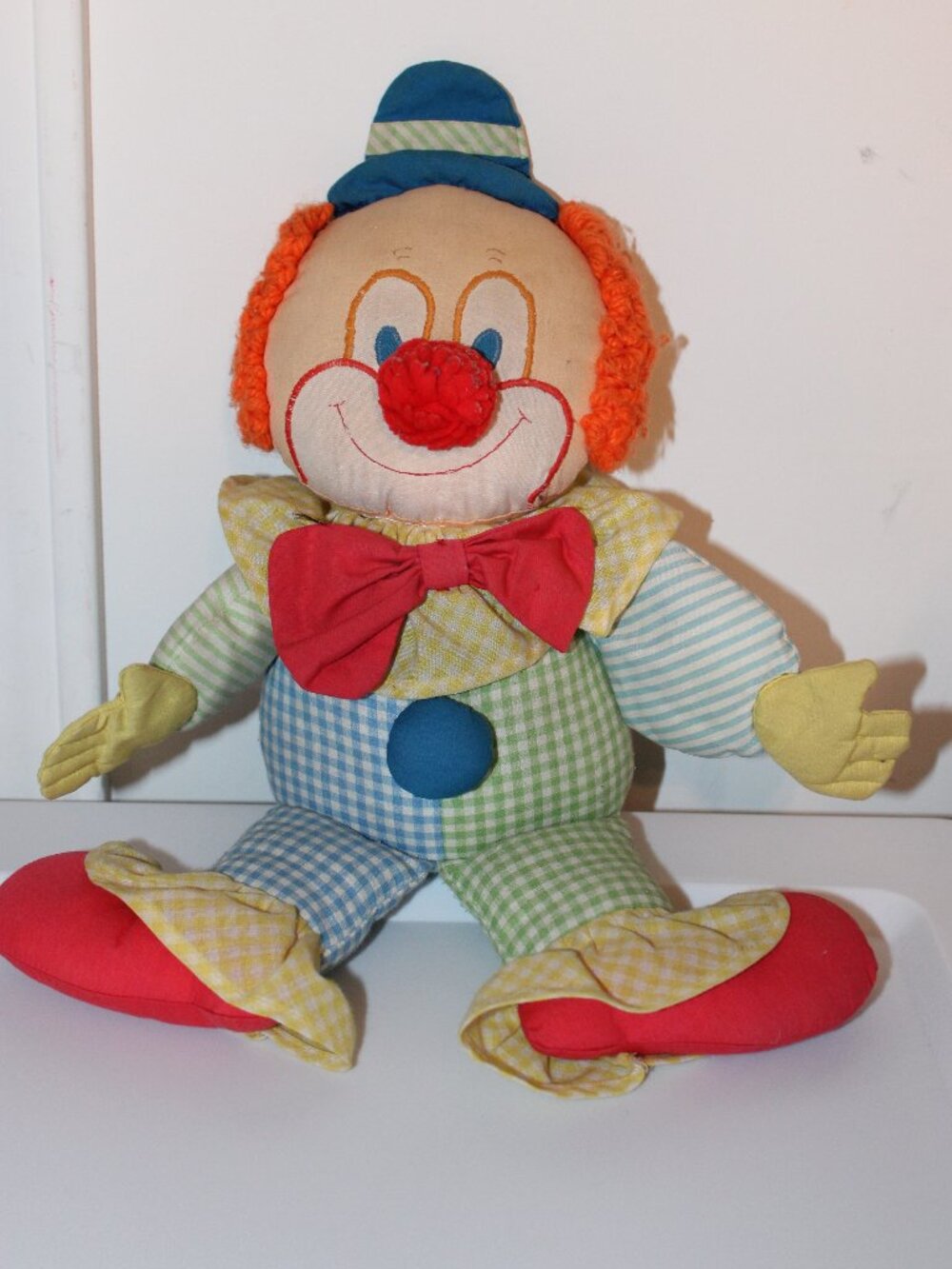 House of Hatten Vintage Clown Doll Plush Chime Rattle Multi Primary Colors 13"